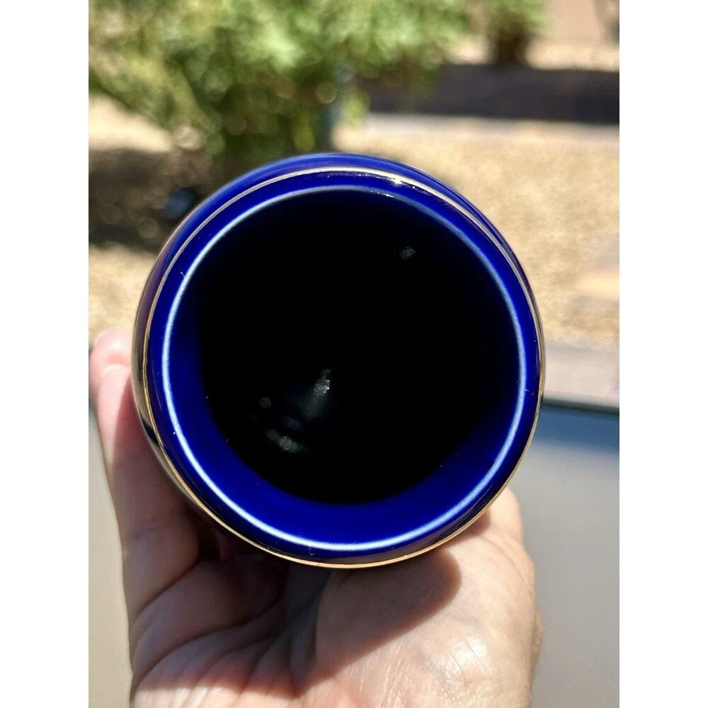 Vintage Japanese Kutani Cobalt Blue Porcelain Vase - Pheasant & Peony Motif